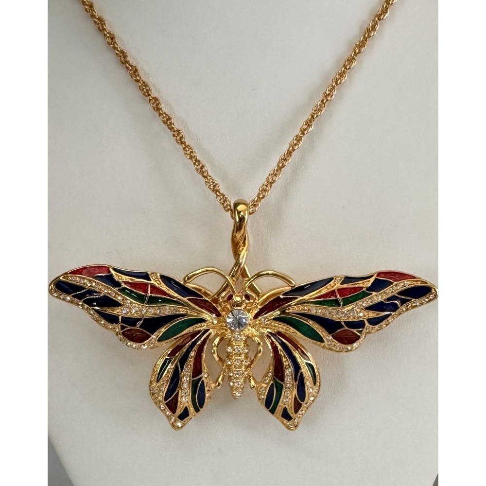 Camrose & Kross JBK Jackie Kennedy Enamel & Rhinestone Butterfly Brooch Necklace